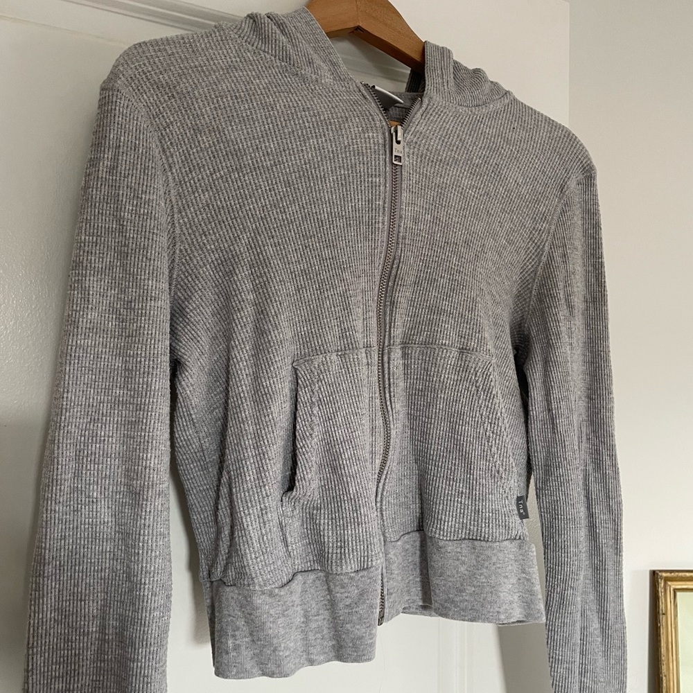 Aritzia TNA Gray Waffle Zip-Up Hoodie